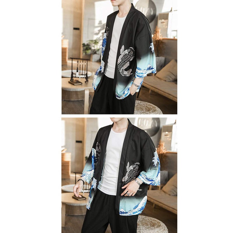 Seidarise Men's Haori Jacket Kimono Cardigan Yukata Noragi Happi Coat - Image 3